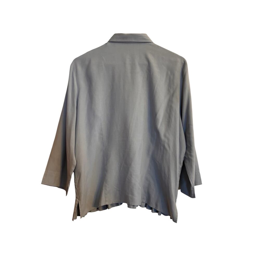 Liz Claiborne Silk Smocked Blouse Blue Button Front Ruffle Hem XL - Picture 4 of 7